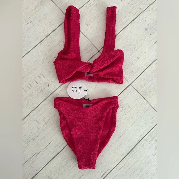 Hunza G Juno Two Piece Crinkle Bikini Swim Set Raspberry Pink NWT OS - Picture 11 of 16
